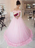 Light Pink Off the Shoulder Ball Gown Tulle Sweep Train Prom Dresses LBQ1908